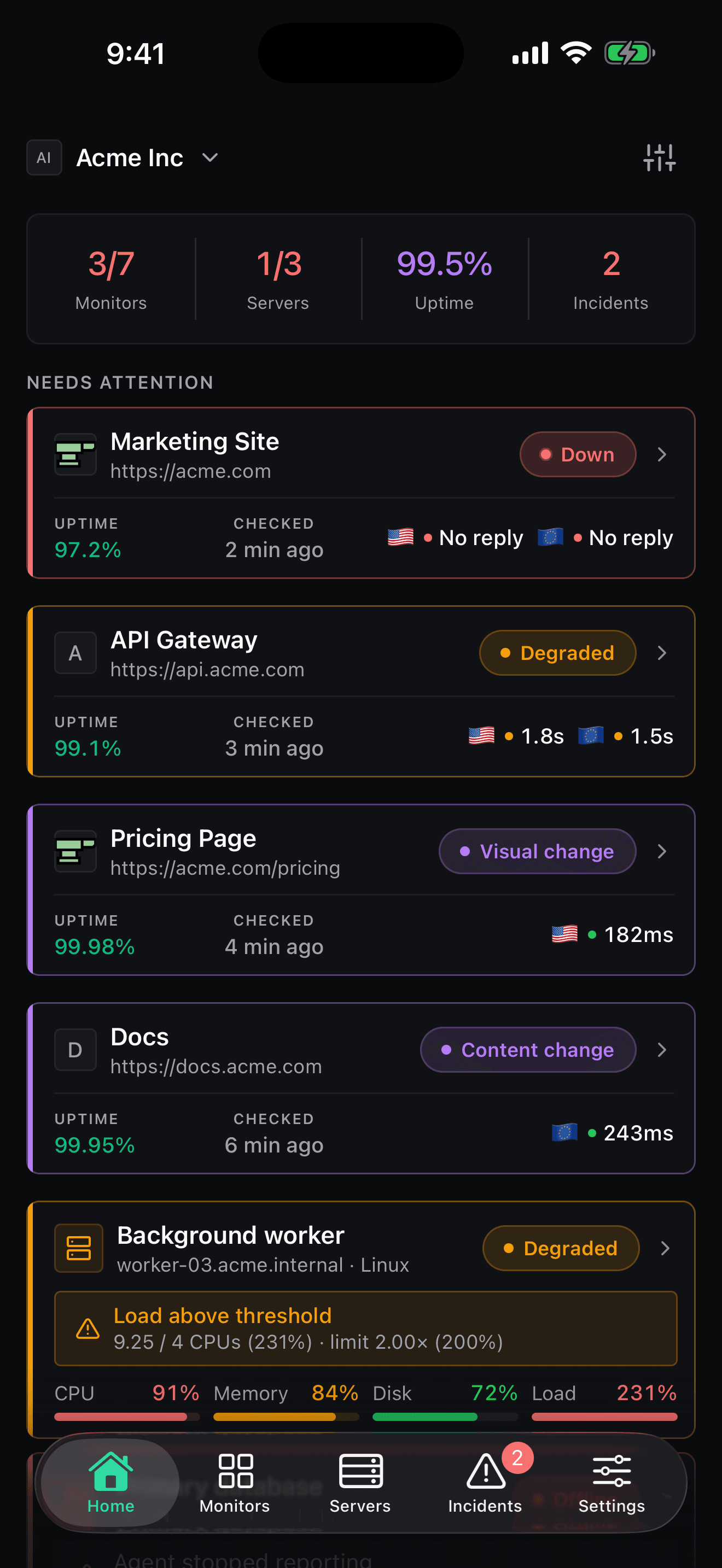 VisualSentinel mobile dashboard